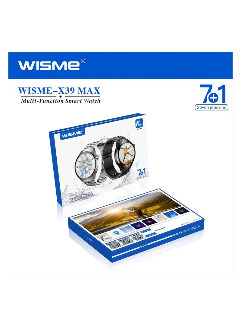 WISME X39 MAX Multi-Function Smart Watch With 7 Pair Straps and Charging Cable Designed for Mens Silver - Image 5
